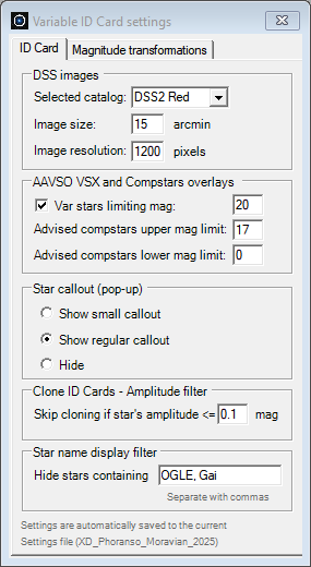 Variable ID Card Settings